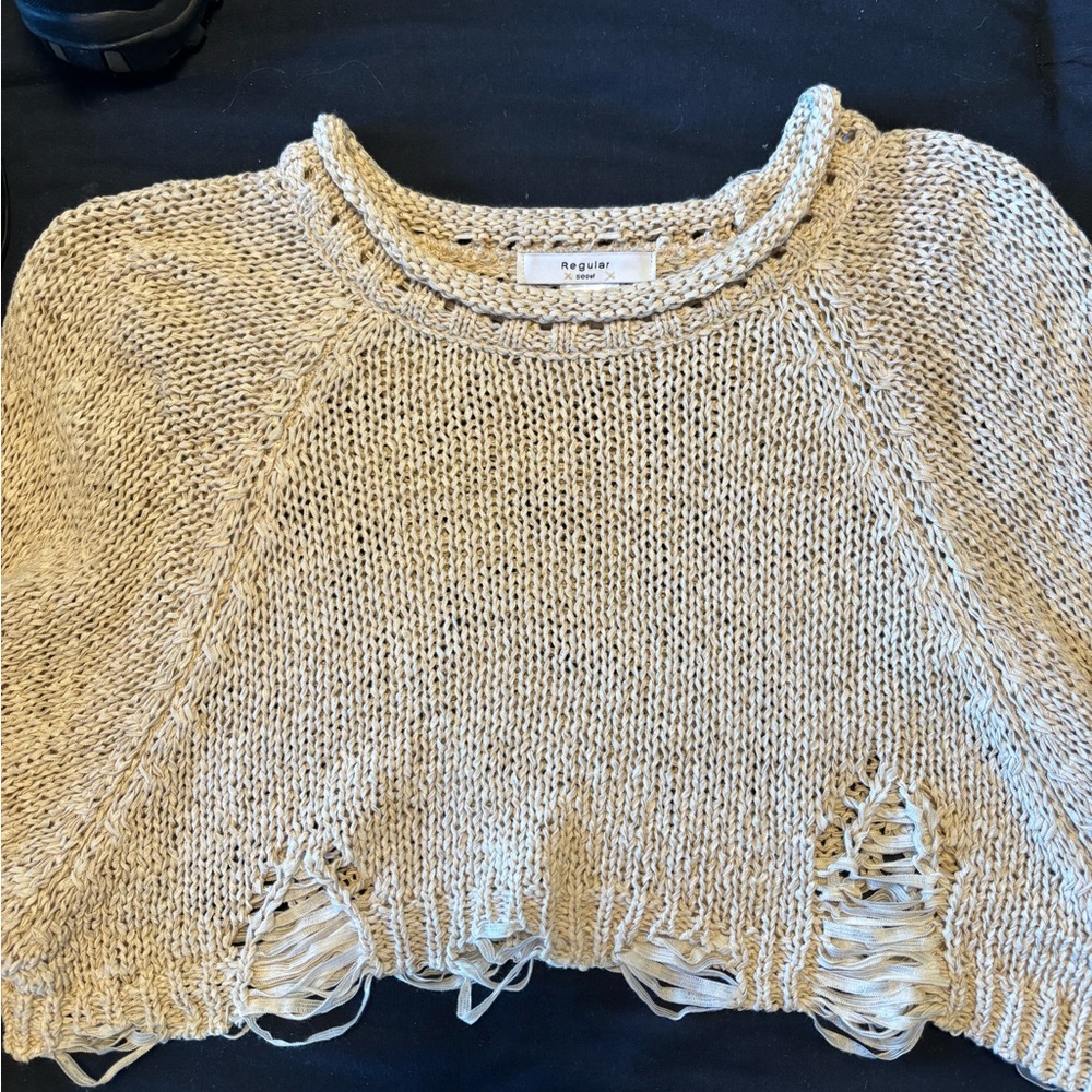 Beige Distressed Textured Women's Sweater